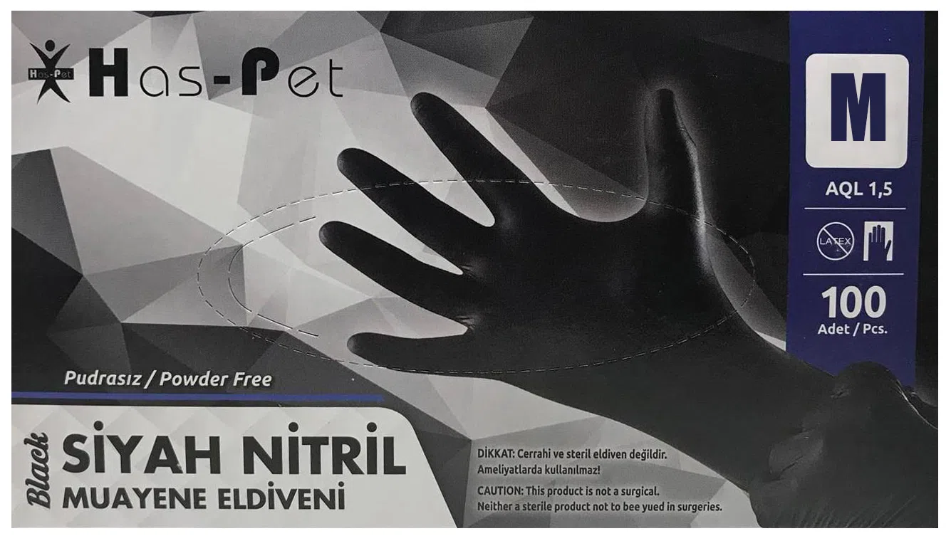 Nitril Eldiven Siyah Haspet M 100 Adet