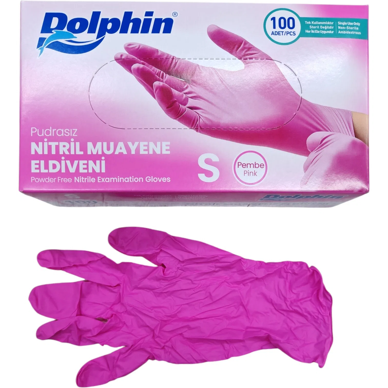 Nitril Eldiven Pembe Dolphin S 100 Adet