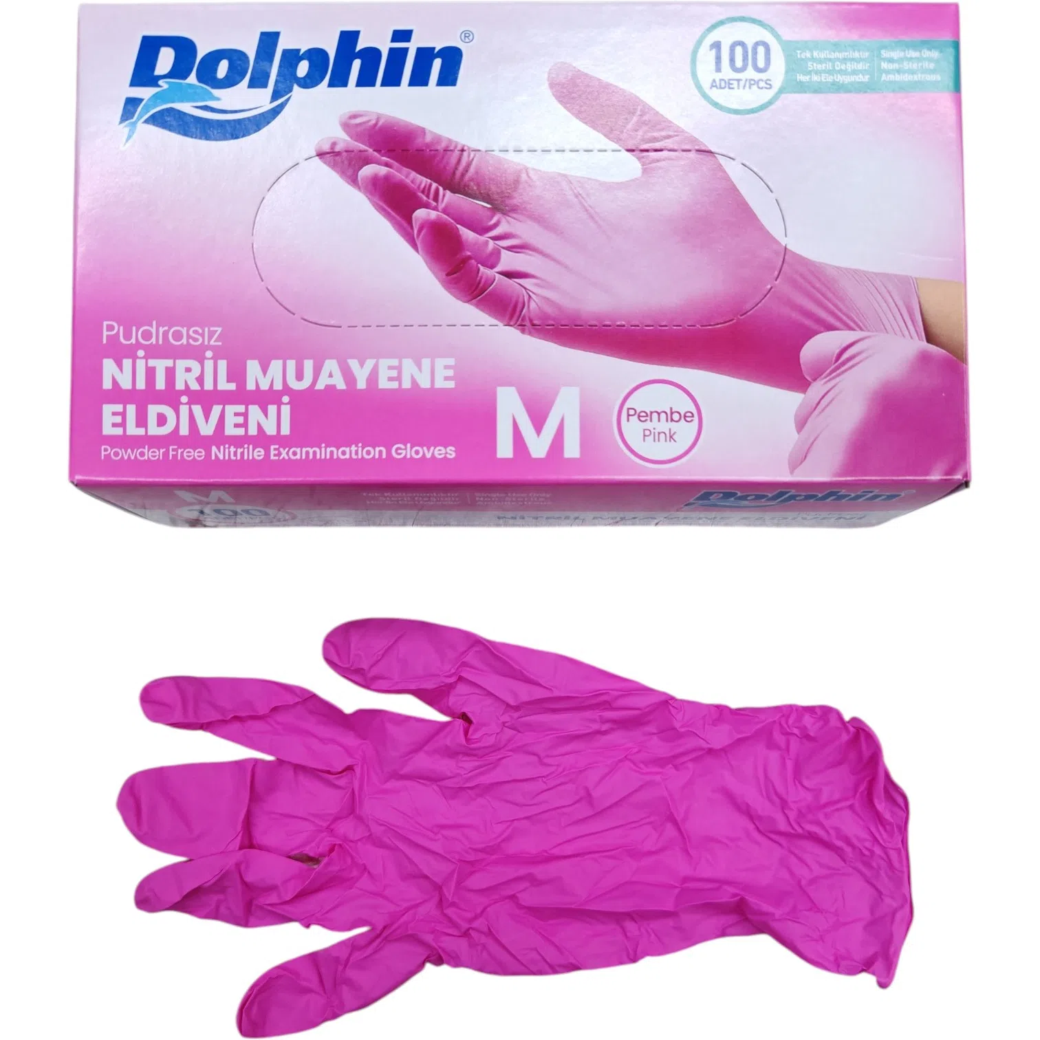 Nitril Eldiven Pembe Dolphin M 100 Adet