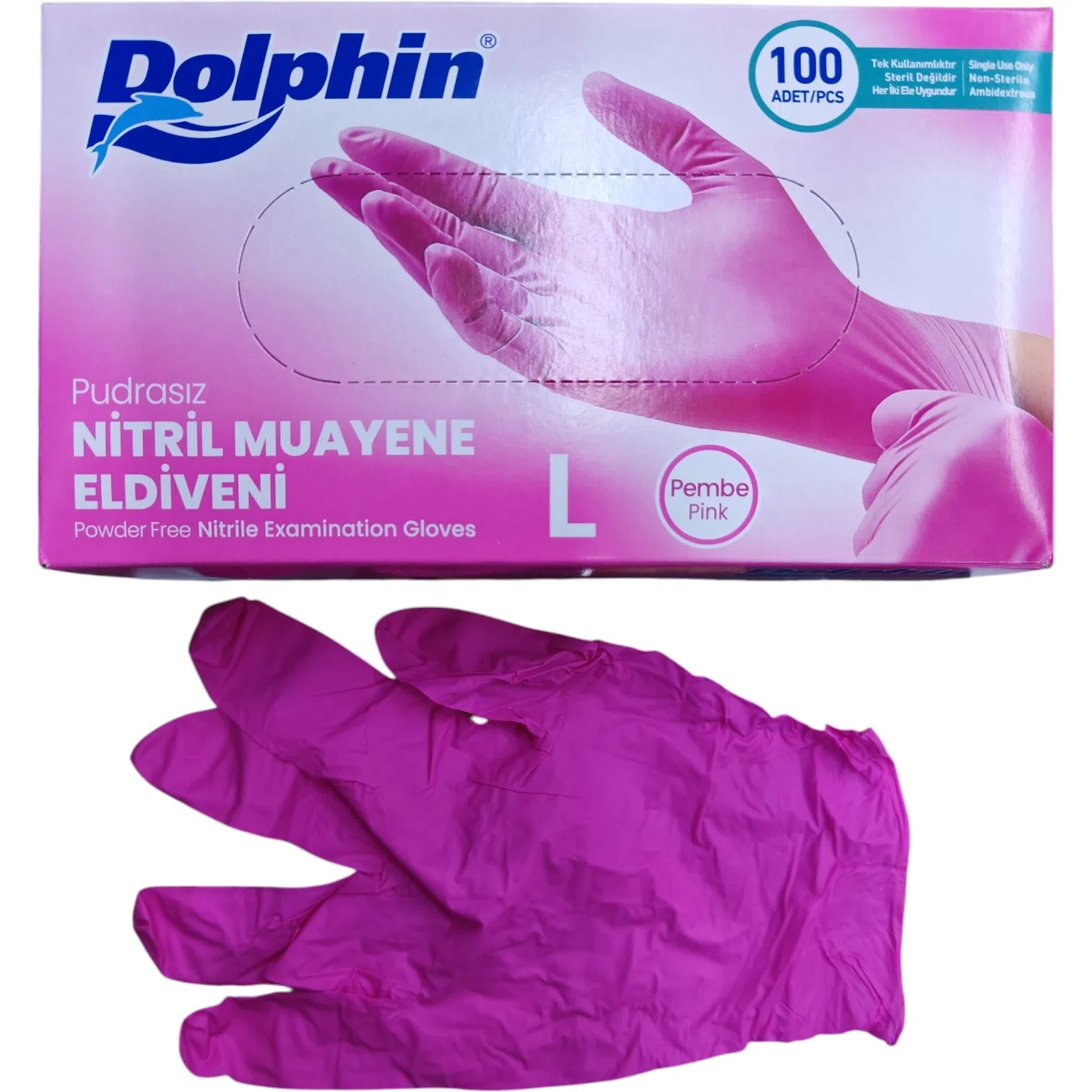 Nitril Eldiven Pembe Dolphin L 100 Adet